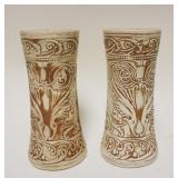 1186	PAIR OF ART POTTERY VASES, APPROXIMATELY 10 IN HIGH, WELLER *CLINTON IVORY* ART NOUVEAU VASES