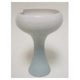 1204	JAPANESE ART POTTERY COMPOTE SHADED WHITE TO PALE AQUA MARKED SAMPLE, 10 1/4 IN H, 6 1/2 IN TOP