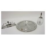 1206	3 PIECE ALESSI LOT, HONEY JAR 8 IN HIGH, BUTTER DISH 8 IN LONG, & 4 PART RELISH TRAY 12 3/4 IN