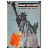1187	VINTAGE MARYLAND AMERICAINES CIGARETTES FRENCH ADVERTISING POSTER. SHOWS AVERAGE SIGNS OF WEAR,