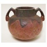 1004	ART POTTERY DRIP GLAZE VASE, DOUBLE HANDLED, APPROXIMATELY 8 1/4 IN HIGH