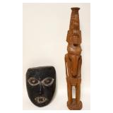 1009	LOT 2 CARVED ETHNIC PIECES, TALL ELEPHANT HEAD FIGURE & MASK, FIGURE APPROXIMATELY 29 IN HIGH, 