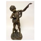 1010	LARGE AGUSTE MOREAU *PRELUDE* BRONZE FIGURE, MISSING INSTRUMENT STRING, APPROXIMATELY 24 IN HIG