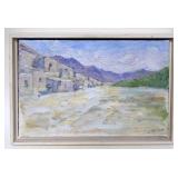 1021	OIL PAINTING ON CANVAS *TAOS PUEBLO* SIGNED BRUCE STASINK, APPROXIMATELY 10 IN X 13 IN OVERALL