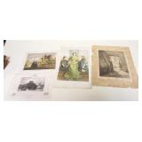 1028	LOT OF 4 ENGRAVINGS SOME W/STAINING & TEARS, LARGEST APPROXIMATELY 12 IN X 15 IN