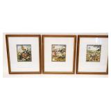 1037	3 FRAMED COLORED PRINTS DEPICTING SCENES FROM THE AMERICAN REVOLUTION, EACH APPROXIMATELY 9 IN 