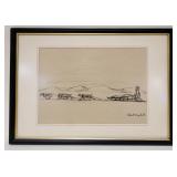 1039	ROBERT MAYOKOK PEN & INK DRAWING OF ESKIMO & DOG SLED TEAM, APPROXIMATELY 11 1/4 IN X 14 1/4 IN