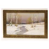 1042	GEORGE HOWEL GAY SIGNED WATERCOLOR WINTER SCENE W/STREAM & BIRCH TREES, APPROXIMATELY 15 IN X 2