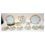 1052	ROSENTHAL FLORAL PAINT DECORATED TEA & CAKE SET, 6 CUPS & SAUCERS, TEAPOT, CREAMER & SUGAR, 11 