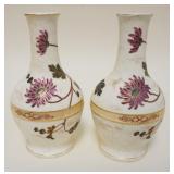 1060	PAIR OF ANTIQUE PORCELAIN HAND PAINTED VASES, SATIN FINISH, APPROXIMATELY 8 IN HIGH