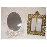 1061	ORNATE BRASS & IRON MIRROR & FRAME, TABLE TOP, LARGEST APPROXIMATELY 19 IN HIGH