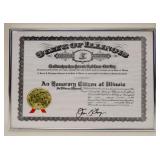 1069	HONORARY CITIZEN AWARD GIVEN TO ACTOR CLIFF ROBERTSON SIGNED BY THE GOVENOR OF ILLINOIS 1982, A