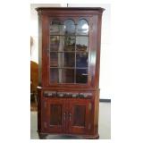 1083	ANTIQUE MAHOGANY 2 PART CORNER CUPBOARD W/12 INDIVIDUAL GLASS PANES, 1 DRAWER, APPROXIMATELY 42