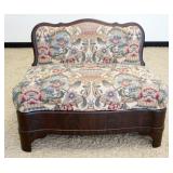 1084	EMPIRE MAHOGANY FLORAL UPHOLSTERED SETTEE, APPROXIMATELY 38 IN X 21 IN X 31 IN HIGH