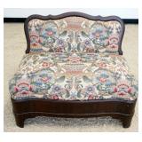 1085	EMPIRE MAHOGANY FLORAL UPHOLSTERED SETTEE, APPROXIMATELY 38 IN X 21 IN X 31 IN HIGH