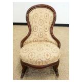 1096	VICTORIAN WALNUT FINGER CARVED UPHOLSTERED ROCKER