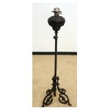 1102	ORNATE WROUGHT IRON PARLOR/PIANO LAMP, ADJUSTABLE HIEGHT W/NICKLE PLATED DOUBLE BURNER