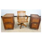 1112	OAK OFFICE CHAIR & OAK FILE CABINETS