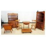 1115	ASSORTMENT OF MAPLE & PINE FURNITURE INCLUDING OPEN HUTCH, TABLE W/2 LEAVES, DOUGH BOX, 2 CHAIR
