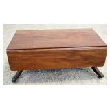 1123	UNUSUAL MAHOGANY DROP LEAF DUAL COFFEE & KITCHEN TABLE, APPROXIMATELY 15 1/2 IN/27 IN HIGH, 22 