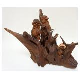 1133	FOLK ART WOOD CARVED HOBBIT LIKE FIGURES IN TREE, APPROXIMATELY 15 IN HIGH