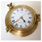 1136	SOLID BRASS REPLICA OF SHIPS CLOCK, APPROXIMATELY 9 IN X 3 1/2 IN HIGH