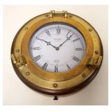 1137	BRASS & WOOD REPLICA OF SHIPS CLOCK, APPROXIMATELY 13 IN X 5 IN HIGH