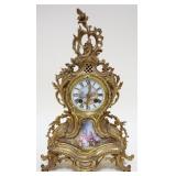 1009	FRENCH BRONZE CLOCK W/HAND PAINTED DIAL & LOWER PORTRAIT OF A COURTING SCENE, APPROXIMATELY 17 
