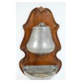 1010	PEWTER LAVABO MOUNTED ON WALNUT BACK, APPROXIMATELY 30 IN HIGH X 14 IN WIDE