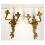 1011	PAIR OF HEAVY SOLID BRASS WALL SCONCES, APPROXIMATELY 25 IN HIGH