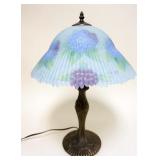 1046	CONTEMPORARY REVERSE PAINTED ARTIST SIGNED SATIN GLASS SHADE TABLE LAMP, APPROXIMATELY 21 IN HI