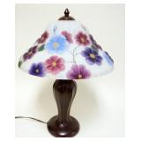 1047	CONTEMPORARY REVERSE PAINTED SATIN PUFFY FLORAL SHADE TABLE LAMP, APPROXIMATELY 24 IN HIGH