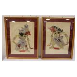 1050	2 LARGE FRAMED THAI PUPPETS, APPROXIMATELY 30 IN X 39 IN OVERALL