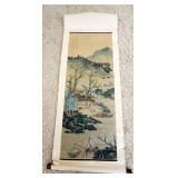 1105	ASIAN PICTORIAL SCROLL, SOME STAINING, APPROXIMATELY 56 IN X 21 IN