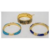 1111	3 GILT ENAMEL & STONE BRACELETS, LARGEST APPROXIMATELY 3 IN