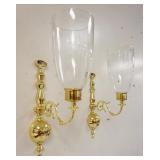 1116	2 BRASS WALL CANDLE SCONCES W/GLASS SHADES, APPROXIMATELY 16 IN HIGH