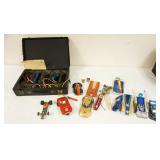 1134	LOT VINTAGE 1/32 SLOT CARS, BODY SHELLS, CONTROLLERS & CASE