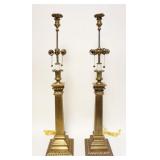 1143	PAIR OF *DECORATIVE CRAFTS* HEAVY BRASS TABLE LAMPS, CORINTHIAN COLUMN, APPROXIMATELY 38 IN HIG