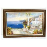 1153	OIL PAINTING ON CANVAS MEDITERRANEAN SHORE SCENE, ARTIST SIGNED LOWER LEFT, APPROXIMATELY 31 IN