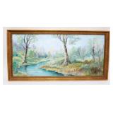 1158	OIL PAINTING ON BOARD STREAM IN FORREST, ARTIST SIGNED LOWER RIGHT, APPROXIMATELY 18 IN X 33 IN