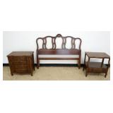 1166	FRENCH PROVINCIAL FULL SIZE CHERRY HEADBOARD & 2 JOHN WIDDICOMB BEDSIDE STANDS