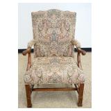 1169	SOUTHWIND CARVED MAHOGANY ARMCHAIR W/TAPESTRY STYLE UPHOLSTERY