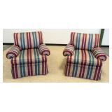 1174	2 HENREDON UPHOLSTERED ARMCHAIRS, SOME STAINING ON BASE OF ONE CHAIR