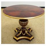1175	FLAMED MAHOGANY PEDESTAL TABLE W/GILT ACCENT CARVINGS & TRIM, APPROXIMATELY 40 IN X 31 IN HIGH