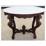1182	WALNUT VICTORIAN OVAL MARBLE TOP PARLOR TABLE, APPROXIMATELY 37 IN X 24 IN X 29 IN HIGH