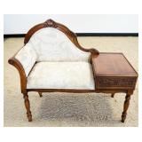 1185	UPHOLSTERED DIMINUTIVE TELEPHONE BENCH W/ONE DRAWER, APPROXIMATELY 18 IN X 37 IN X 38 IN HIGH
