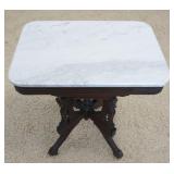 1188	WALNUT VICTORIAN MARBLE TOP PARLOR TABLE, BEVELED EDGE, APPROXIMATELY 27 IN X 19 IN X 31 IN HIG
