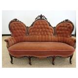 1192	FANCY VICTORIAN TRIPLE BACK SOFA W/CARVED CREST & TUFTED UPHOLSTERY, APPROXIMATELY 71 IN WIDE