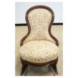1196	VICTORIAN FINGER CARVED UPHOLSTERED SLIPPER ROCKER