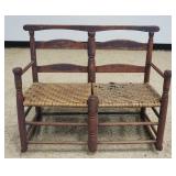 1200	ANTIQUE COUNTRY PRIMITIVE DOUBLE ROCKER, SLAT BACK W/WOVEN SEAT, APPROXIMATELY 38 IN X 23 IN X 